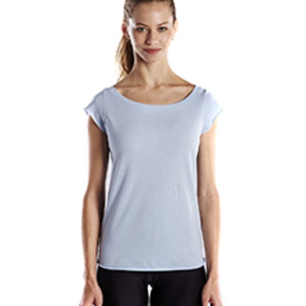 Ladies' 3.8 oz. Cap Sleeve Raw Edge Open Neck Thumbnail